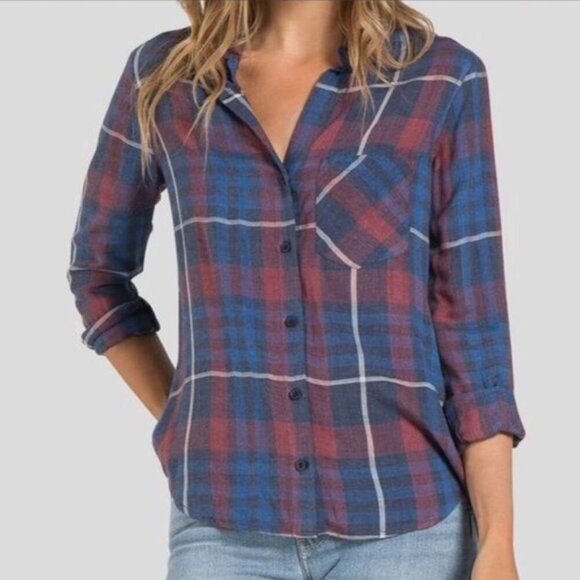 Anthropologie Cloth & Stone Aurora Plaid Button Down Shirt Size Large - Picture 10 of 10